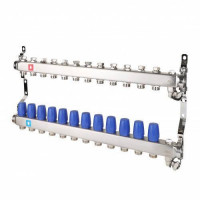 Коллекторная группа Hogert Premium 1 x 3/4 EK 12 выходов без расходомеров с дренажным краном и воздухоотводчиком HOGMS61206