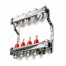 Коллекторный блок из нержавеющей стали Gekon 1x3/4 EK 4 выхода со сливными кранами и воздухоотводчиками GK 72104