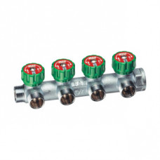 Коллектор латунный хромированный FAR 3/4 ВР-НР 4 отвода 1/2 HP EU плоское уплотнение FK38243412UN