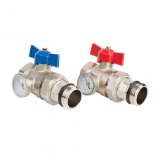 Комплект шаровых кранов для коллектора HOGERT Premium ГОСТ 1 с термометром 2 шт MC41206