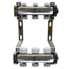 Коллекторный блок Gekon 1 x 3/4 3 выхода из нержавеющей стали с регулирующими клапанами GK 75103