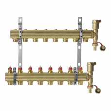 Распределительный коллектор Danfoss FHF-8 set с кронштейнами и воздухоотводчиками 8 контуров 088U0708